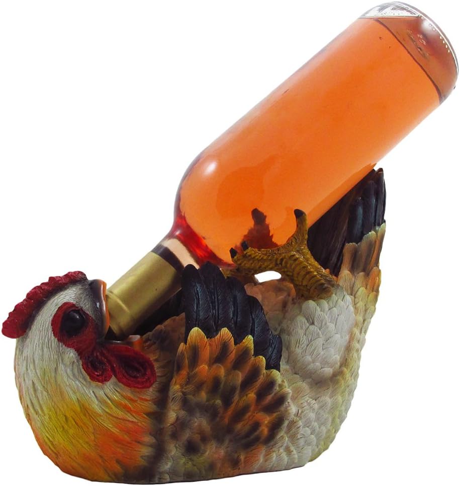 Drinking Chicken Wine Bottle Holder Statue for Country Farm Kitchen Decor Tabletop Wine Stands & Racks and Decorative Collectible Hen Gifts for Farmers