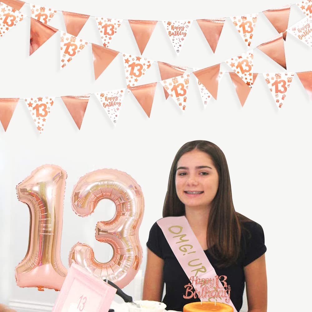 Wimpelkette Zum 12. Geburtstag – Mit 8 Rotgoldenen Wirbeln, Party-Deko Für Jungen & Mädchen