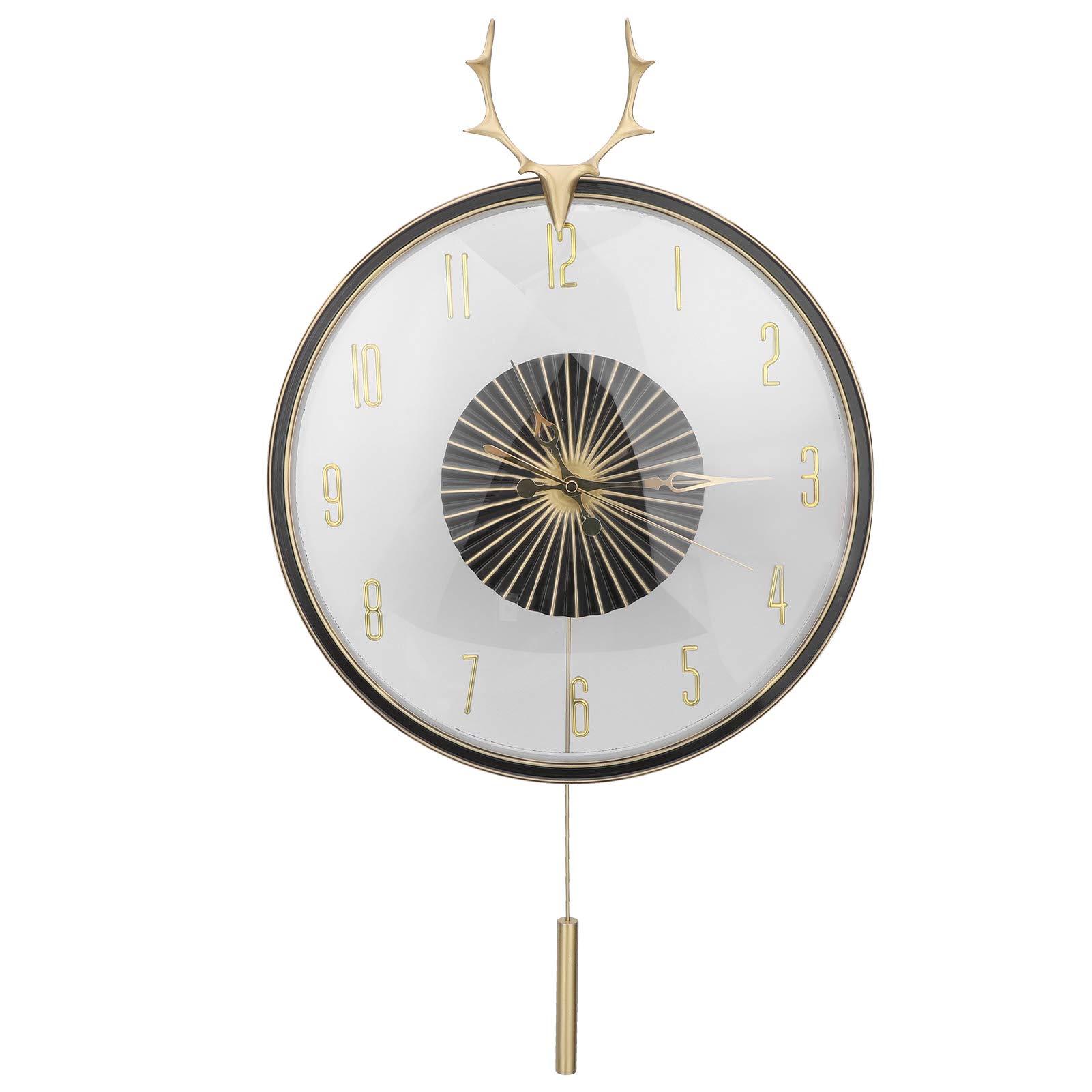 EMUKOEP Runde Messing-Wanduhr mit Geweih-Design