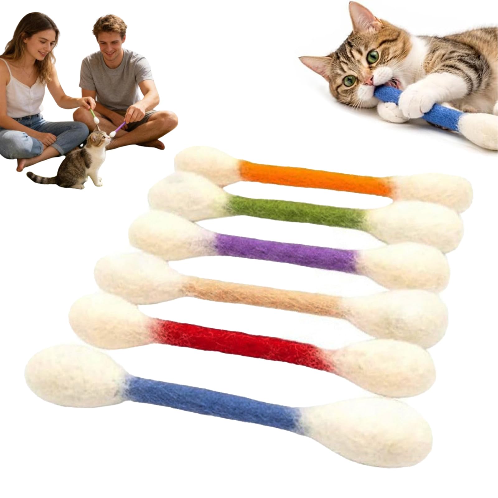 Bulnire Cotton Swabs Cat Toys with Catnip,Cat Toys with Catni,Pack of 6 Giant Cotton Buds, Interactive Cat Toy for Teeth Cleaning, Stable Teething Chew Toy for Indoor Cats (1, A)