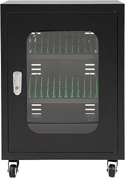 30 Device Charging Station, Mobile Charging Cart Rechargeable Cellphone Locker Storage Charging Station, Locking Laptop Storage Box for Classroom Library Office-Black
