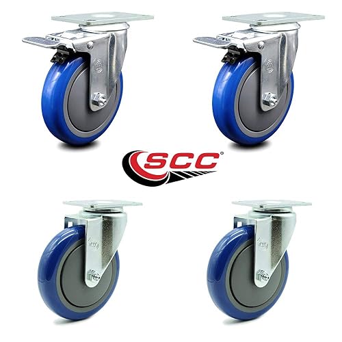 Vista 83 de Rueda rígida de poliuretano con rueda azul de 3 pulgadas, capacidad por rueda, 300 libras de capacidad por rueda, marca Service Caster Rígido - Sin