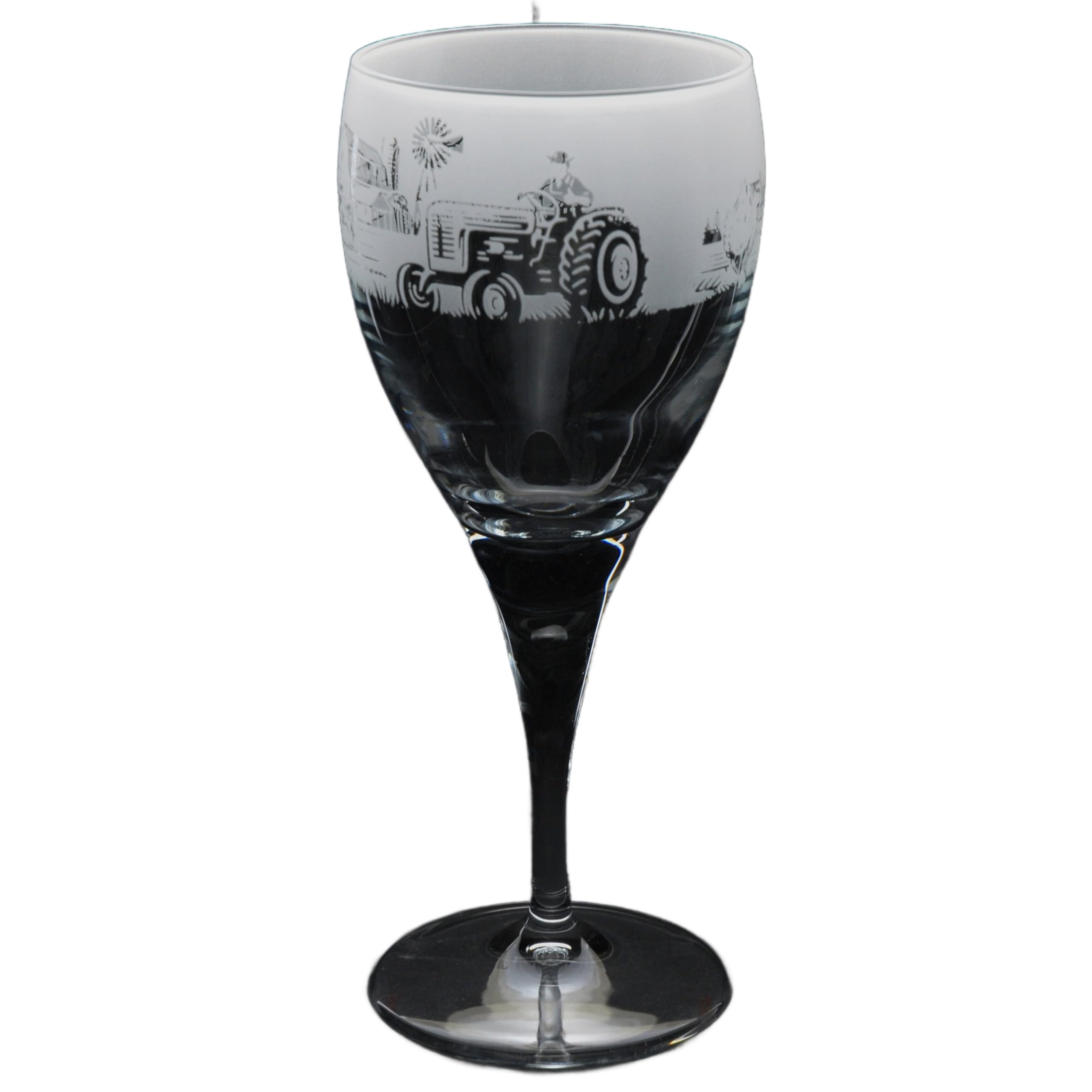 GLYPTIC Glass Art Farm Animals Hand Etched/Engraved Crystal Wine Glass