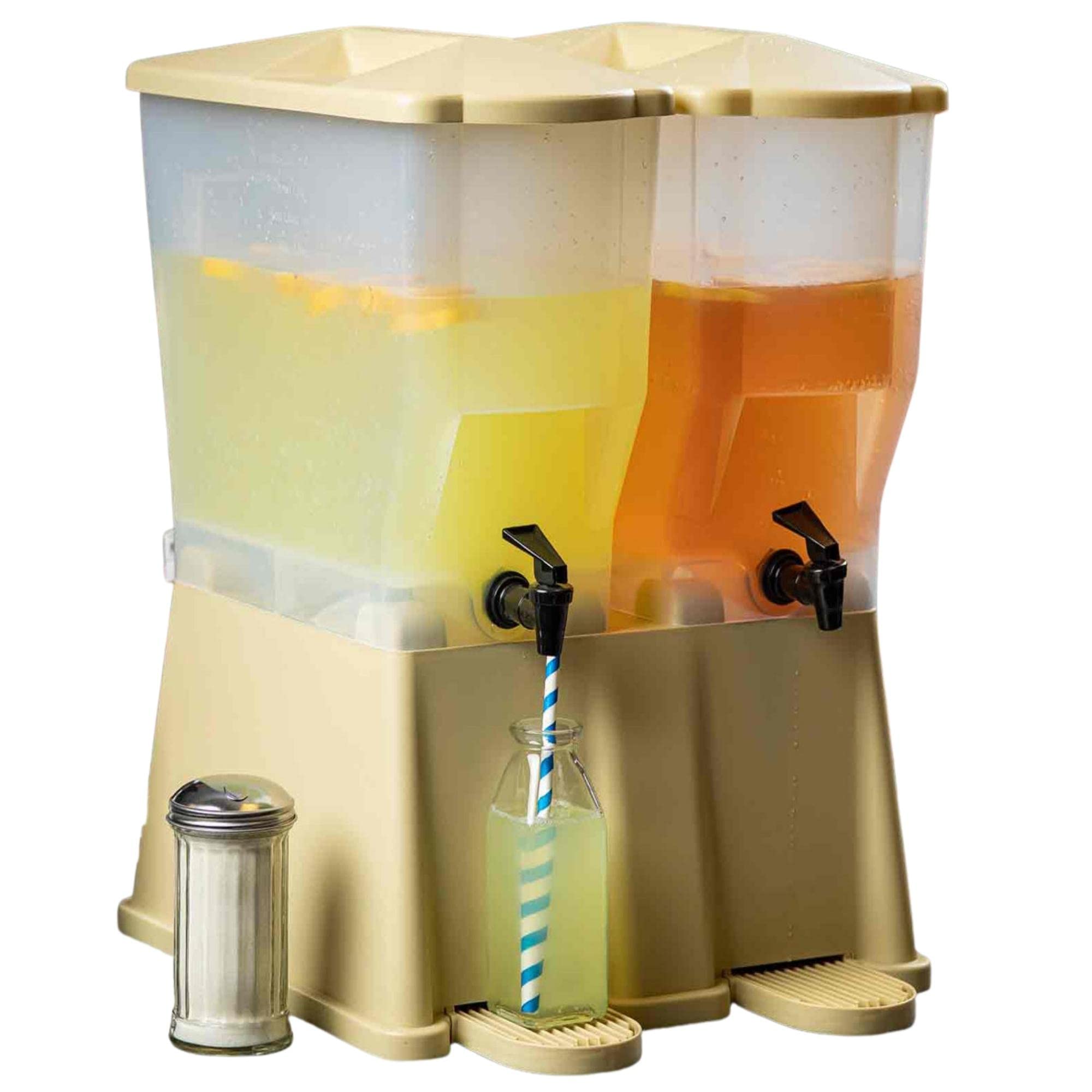 TableCraft TW33DP, 6 Gal Twin Slimline Beverage Dispenser, (2) 3 Gal Clear Reservoirs, Almond Base, Compact Design, Tomlinson Faucets, 8.25" Faucet
