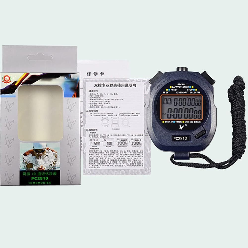 BUNIQ Cronómetro Digital, 2 Filas, 10 Vueltas, Pantalla de Temperatura, Aviso de batería Baja, natación, Baloncesto, Entrenamiento Profesional, Entrenamiento