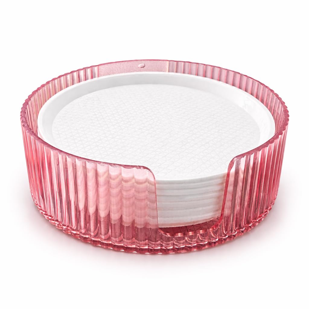 ABS Plastic Drink Coasters Set of 6 with Holder | Non-Slip Cup Coasters for Tea & Coffee Mugs | Heat Resistant Table Protection | Round Coaster Set for Home, Office & Dining-image-45