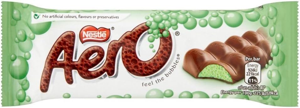 Aero Bubbly Mint Bar - 40g - Pack of 6 (40g x 6 Bars)