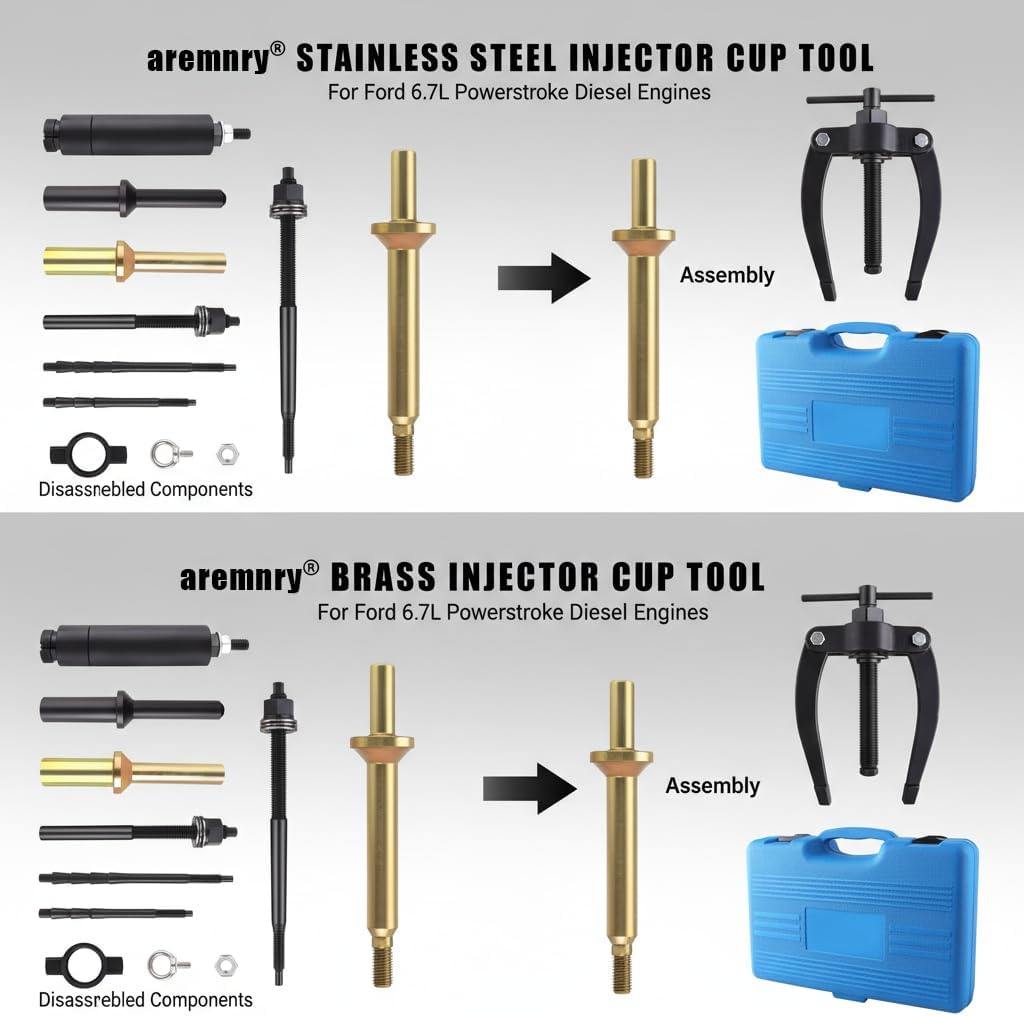 Diesel Injector Sleeve Remover & Installer Tool Kit for Volvo D11 D13 D16 & Mack MP7 MP8 MP10, Heavy Duty Injector Cup Service Set Replaces OEM 88800387, 9986174, 9998254, 88800196