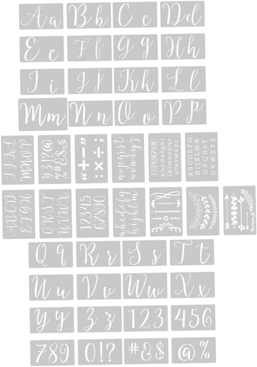 45pcs Reusable Plastic Wall Painting Stencils for DIY Crafts Floral Alphabet Patterns Durable Art Templates for Home Decor and Creative Projects