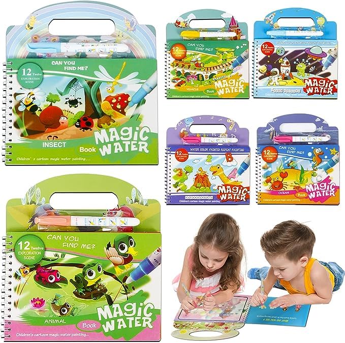 Satvik Homz Magic Water Book Kids, Magic Doodle Pen Kids Coloring Doodle Drawing Board Games Child Educational Toy Magic Book Water Painting For Kids (Random Design & Assorted Character)