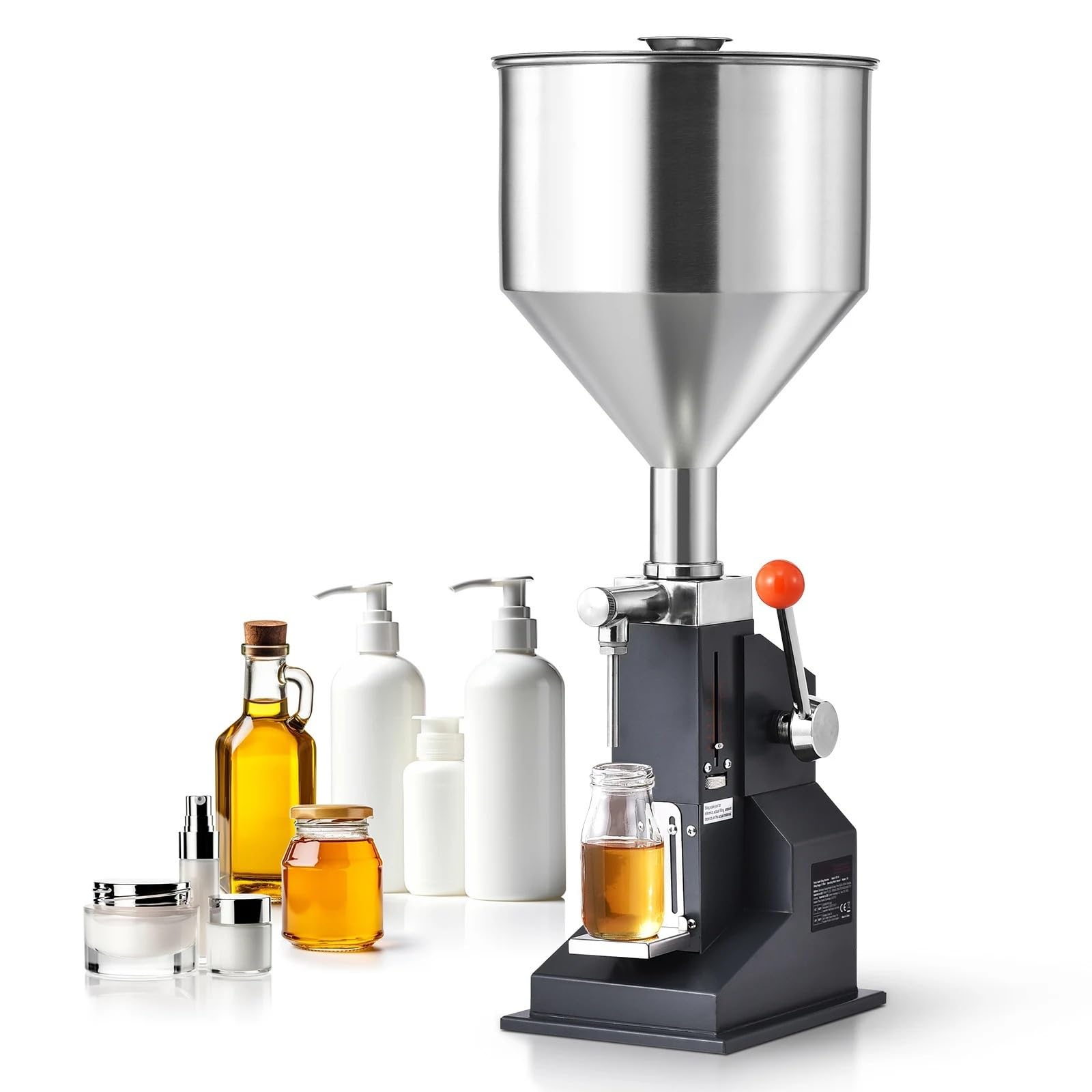 5-100ml Manual Paste Liquid Filling Machine with Hopper Adjustable Bottle Filler for Milk Water Shampoo Honey