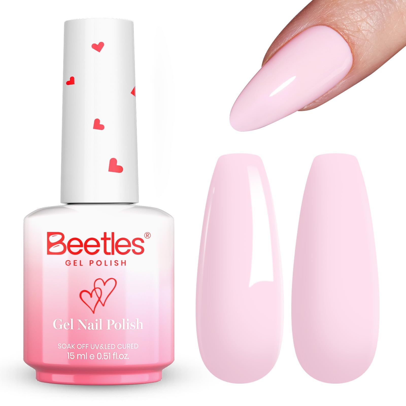 Beetles Barely Pink Gel Polish - 15ml/0.51 Fl Oz Large Capacity, Light Pink Gel Nail Polish for Spring Valentines Nails, Pastel Nail Art Salon Long Lasting Soak Off UV LED Nails Lamp Gifts for Her