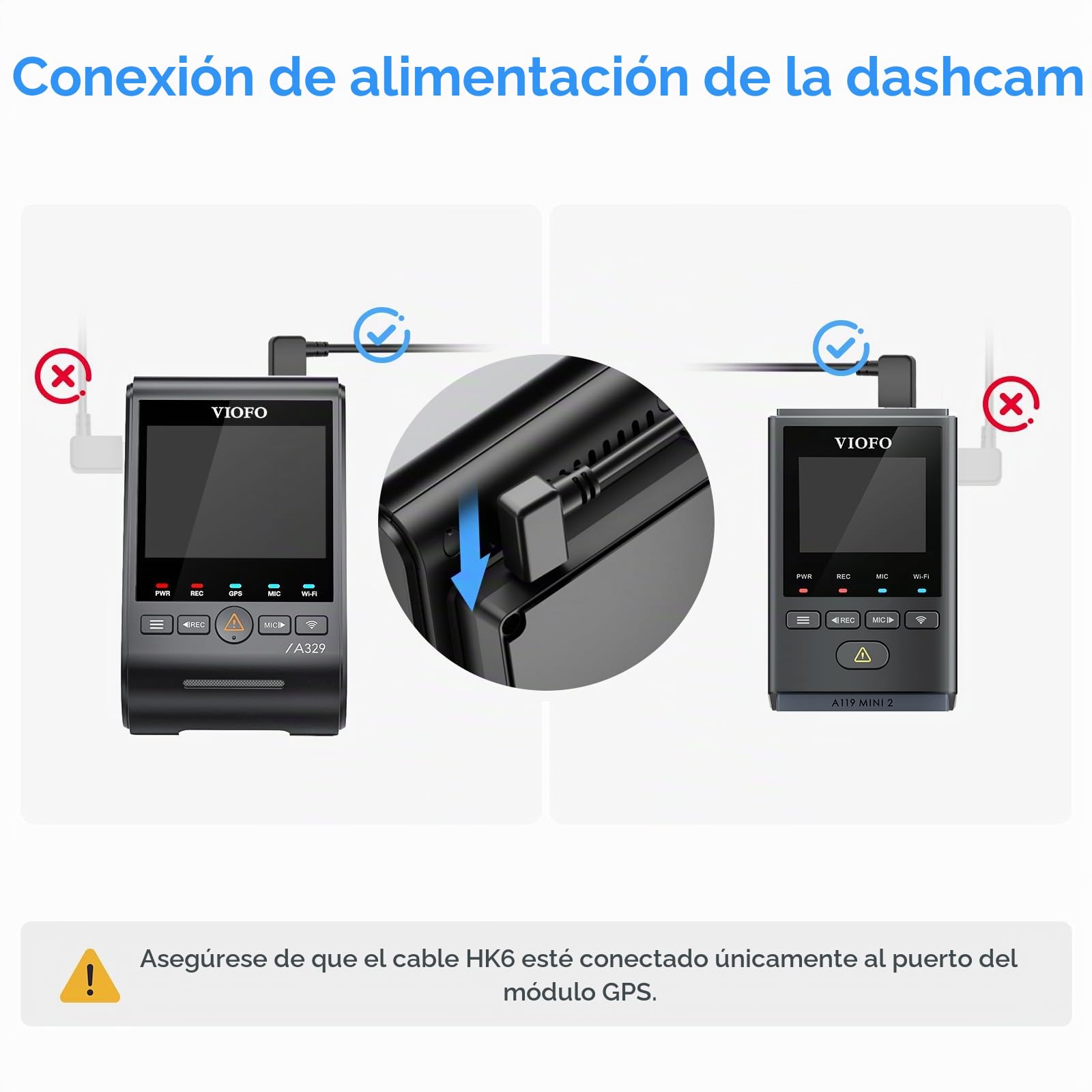Cable de conexión Directa VIOFO Type-C HK6 Acc para la Serie A329S / A119M Pro, Compatible con el Modo de estacionamiento híbrido, visualización automática del Voltaje y bajo Consumo de energía