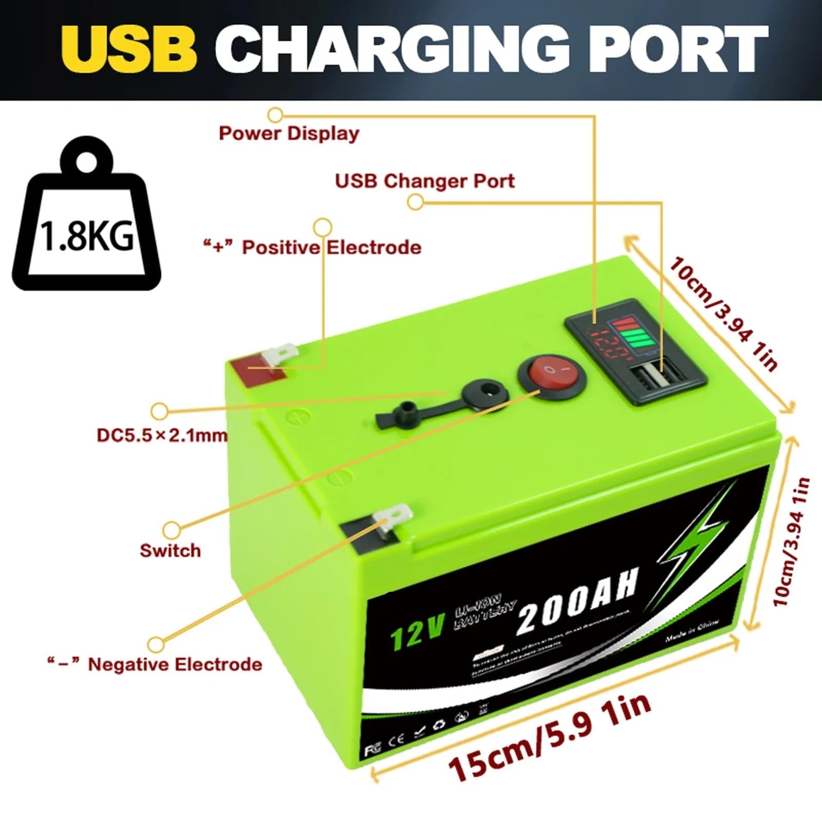 Batteria Al Litio Da 12 V, Batteria LiFePO4 Da 200 Ah Con BMS Intelligente(200Ah Portable Power)