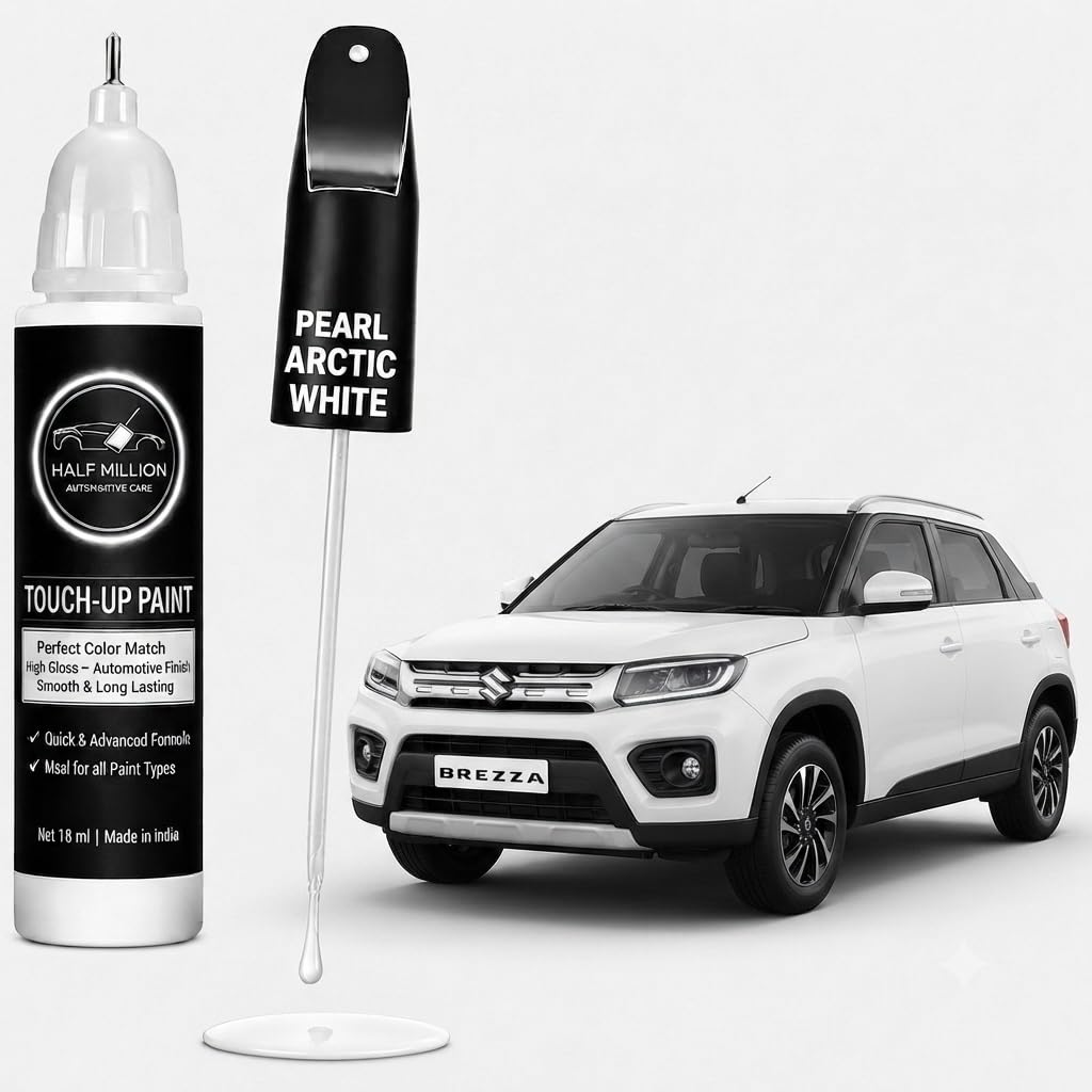 Half Million Touch Up Paint for Maruti Suzuki Brezza Pearl Arctic White | 18ml Car Scratch Repair Paint Pen | Factory Color Match | Quick Dry | High Gloss Finish | DIY Paint Chip & Scratch Remover-image-13