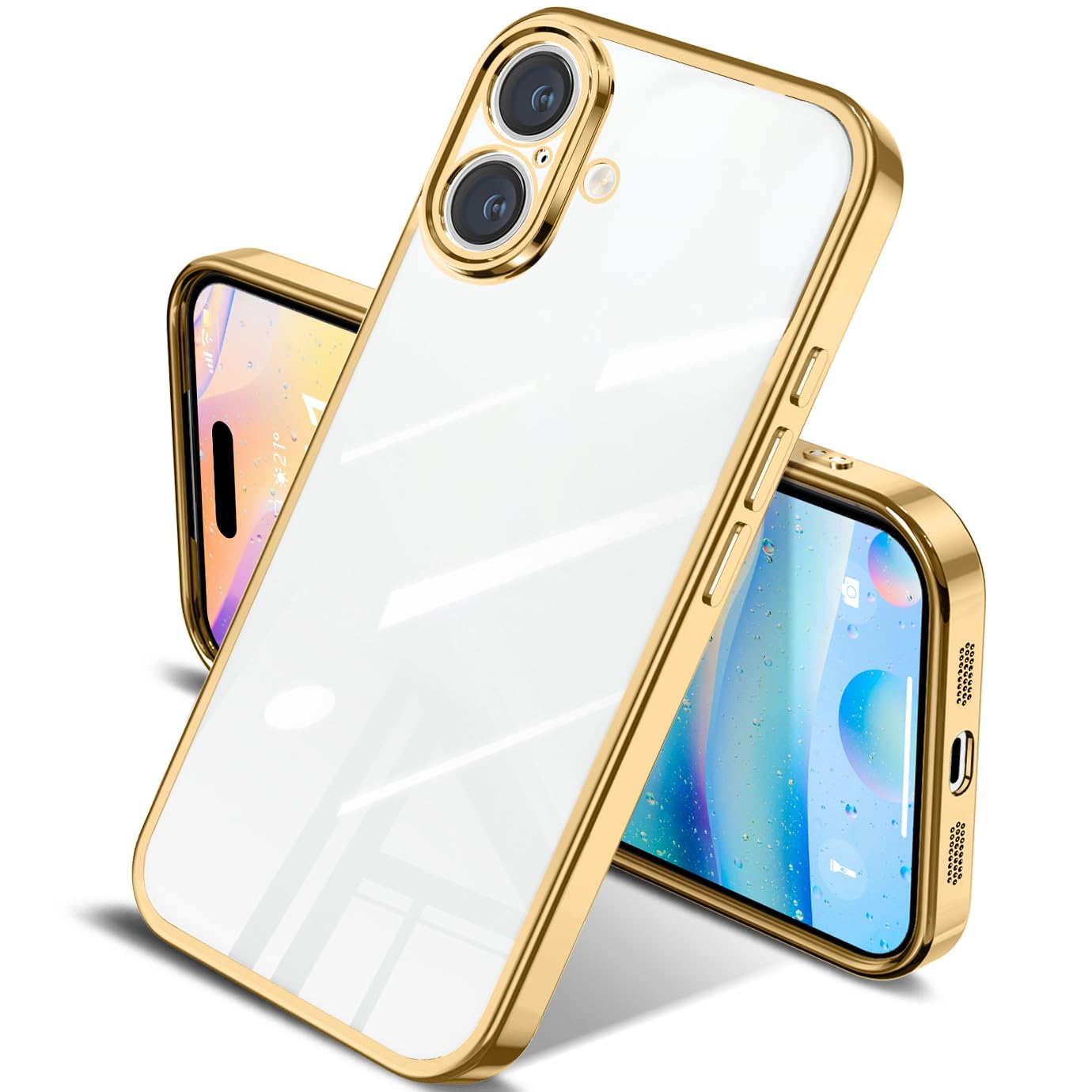 yakxixi対応 iPhone 17 ケース クリア ゴールドメッキ 黄ばみ防止 耐衝撃 レンズ保護 TPU 薄型 軽量 ワイヤレス充電対応