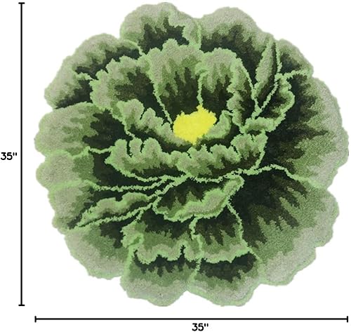 Miniatura 3 de Judy Dre am Alfombras en forma de flor de peonía verde para dormitorio, cocina, baño, alfombra de baño redonda antideslizante floral, alfombra