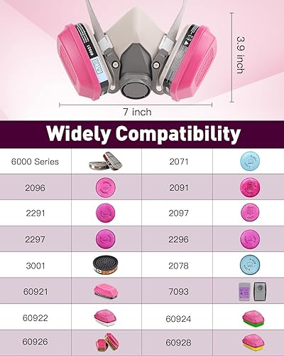 Miniatura 5 de Máscara respiradora con filtros 60921  Máscara de gas reutilizable de media cara contra vapores orgánicos, polvo, humos utilizados para carpintería,