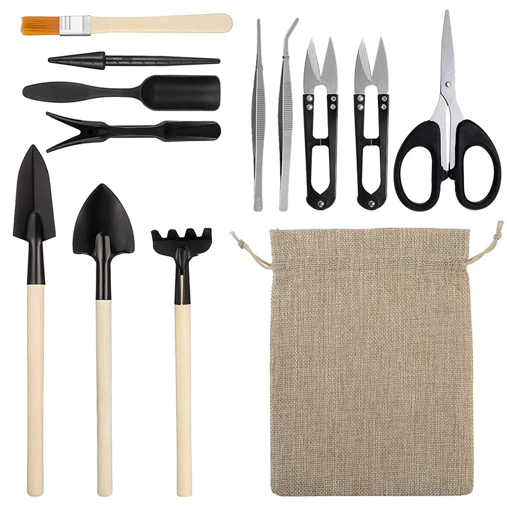 MENIBBLER 13Pcs Succulent Tools Set, Mini Gardening Tools Including Scissors Leaf trimmers Brush Tweezers and Storage Bag for Succulent Plant Transplanting Miniature Planting Landscaping Indoor