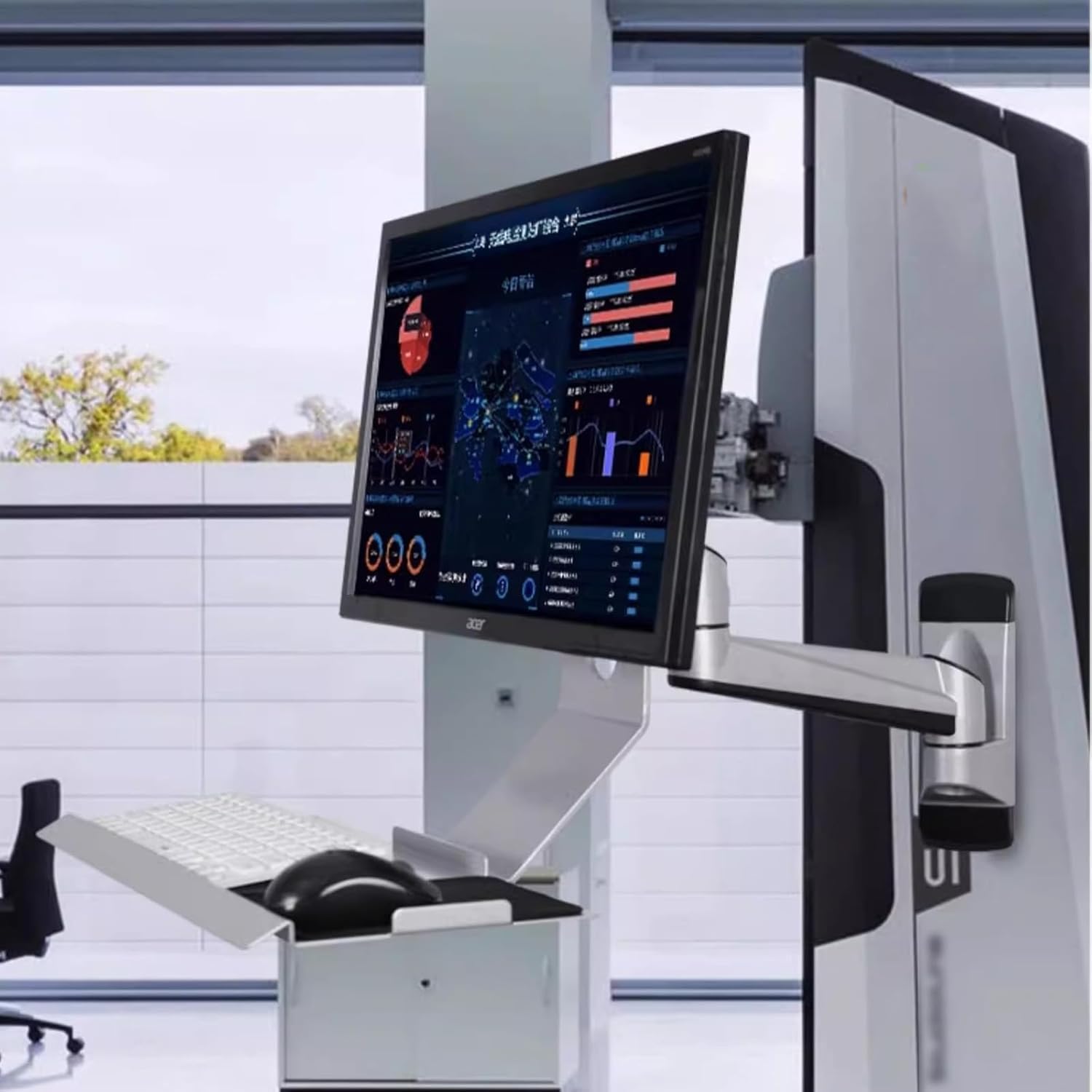 Supporto a parete per monitor e tastiera, postazione di lavoro pieghevole a parete, supporto meccanico per monitor regolabile e girevole, adatto a monitor da 15 a 27 pollici. (Silver 45*21cm Tray)