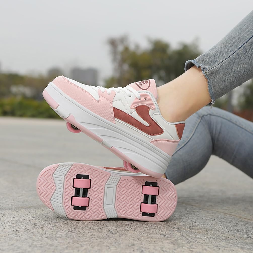 Chaussures de Skateboard Fille Garçon Patins à roulettes Chaussures à roulettes Enfants Filles Patins de Skate à roulettes Sneakers Baskets 2 en 1 Chaussures de Sport avec Roues (WOW-V5, 36EU)