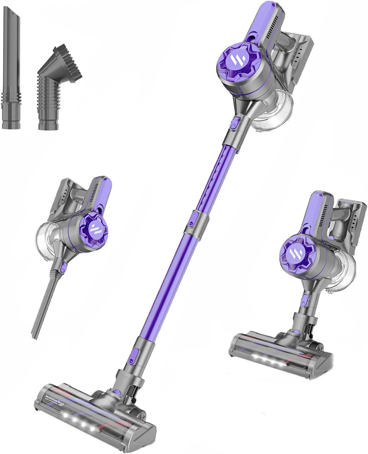 Cordless Vacuum Cleaner, 6 in 1 Lightweight Stick Vacuum with Rechargeable Battery, Handheld Conversion, LED Headlights & 180° Swivel Brush, for Hardwood Floor Carpet Pet Hair Stairs Car(Lilac Purple)