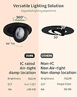 Vista 2 de Adetu luces LED empotrables de 4 pulgadas 5CCT con cardán en negro, iluminación empotrable direccional ajustable 360°+90°, luces de lata LED
