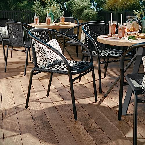 Image of EMMA + OLIVER Set of 4 Modern PE Rattan Stack Chairs, Indoor /Outdoor Patio Dining Chairs, No Assembly Required, Gray