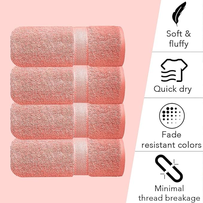 Image of Sulfar 100% Combed Cotton, Quick Drying Highly Absorbent, Luxury Hand Towel Set (Pack of 4, 40 X 70 cm) Coral Pink
