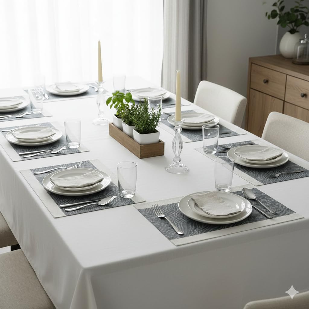 YELONA Placemats Set of 8, Heat-Resistant Woven Vinyl Table Mats, Non-Slip & Washable Dining Tablemats for Kitchen & Dinner Decor, Anchor Grey (45cm x 30cm)