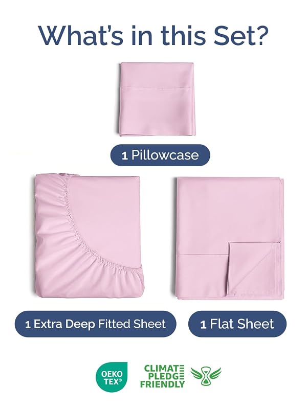 Extra Deep Twin Sheet Set - 3 Piece Breathable Cooling Sheets - Light Pink by CGK Unlimited - Used condition - Image 2