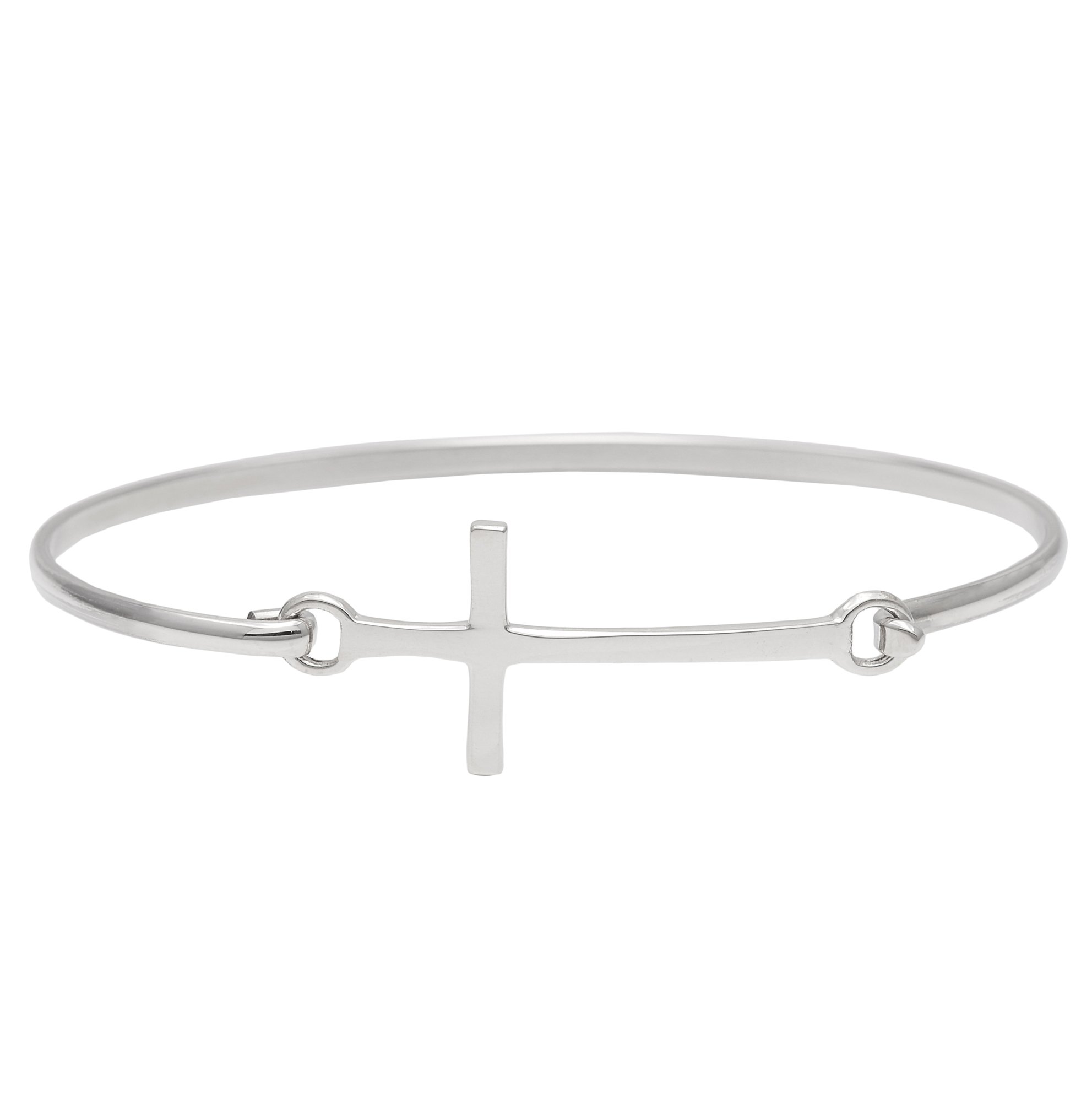 Silverly Brazalete Clásico de Plata de Ley con Cruz | Joyas Religiosas para Mujer | Pulsera Minimalista de Plata 925 para Mujer | Pulsera con Crucifijo Cristiano y Cierre de Presión