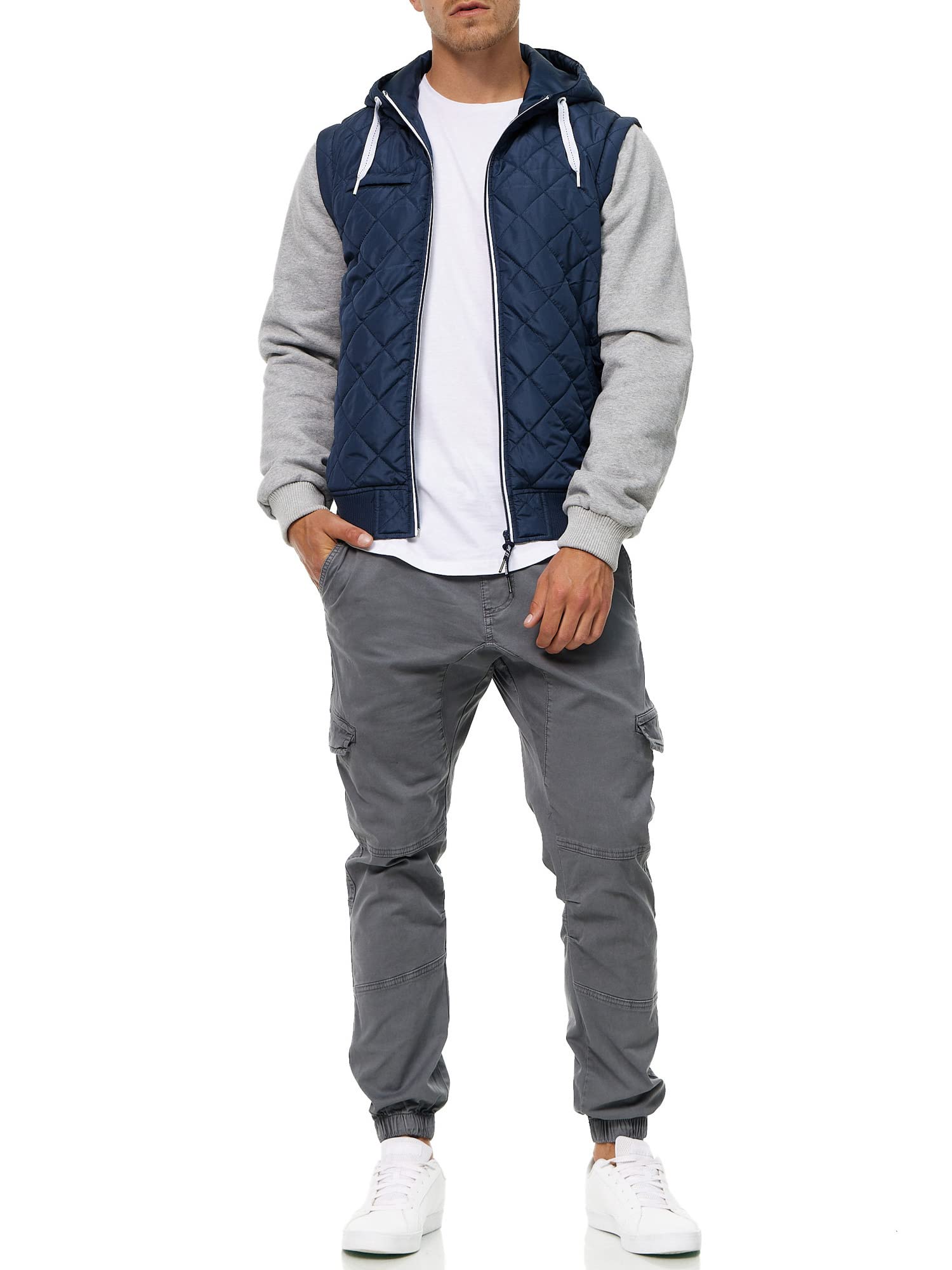 Indicode Herren Harry Jacke mit Kapuze und abnehmbaren Ärmeln Steppweste