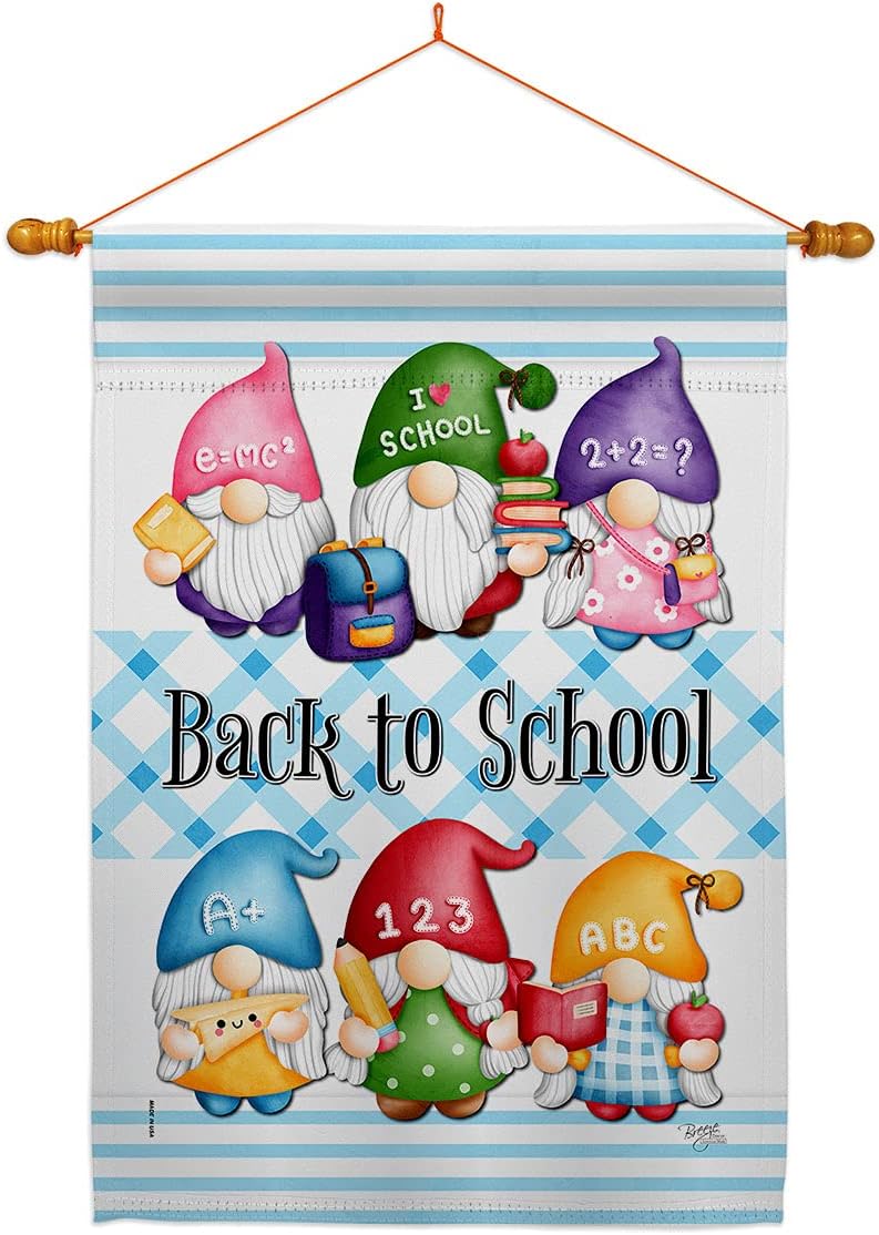 School Gnome House Flag Education Back to First Day Bus Supplies Teacher Students Class Small Decorative Gift Yard Banner Made In USA 28 X 40