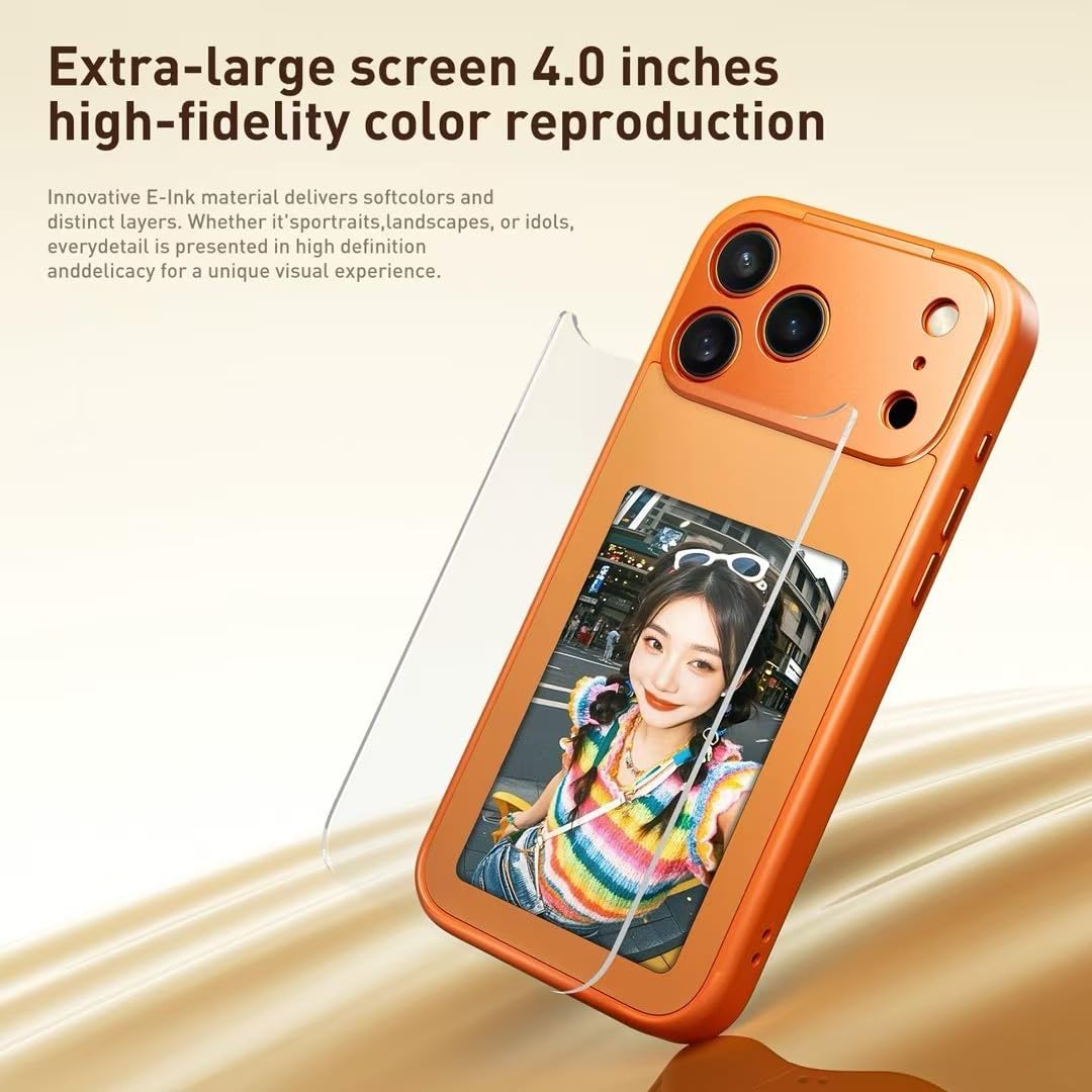 Funda de tinta inteligente para iPhone, funda personalizable de tinta electrónica para iPhone con tecnología NFC y pantalla personalizada de imagen/imagen/foto/texto (17 promax negro)