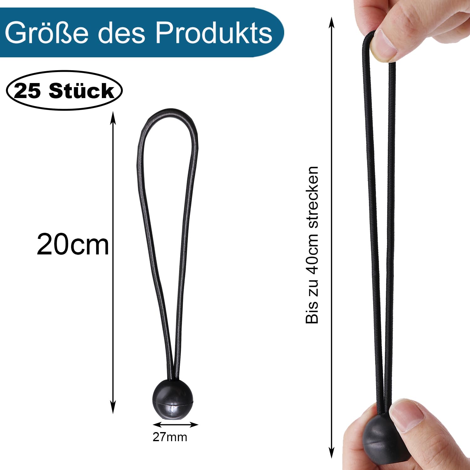 JunGG Bungee Cord with Balls, 25Pcs 8 Inch Black Bungee Ball Cords - Image 2