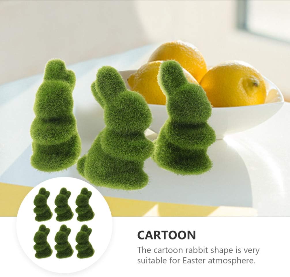 6Pcs Easter Bunny Figurine, Mini Furry Flocked Rabbit Statue Green Standing Rabbit Sculpture Bunny Action Figure Desktop Ornament for Easter 8cm
