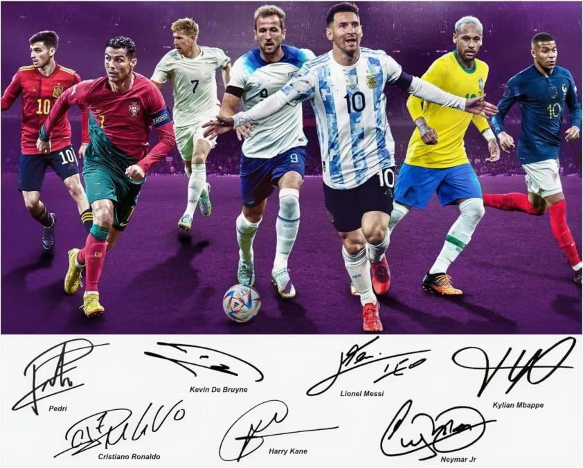 IDOLUSTER Soccer Champion Superstar Group Photo Messi,Ronaldo,Mbappé,Signed Poster for Kids Room...