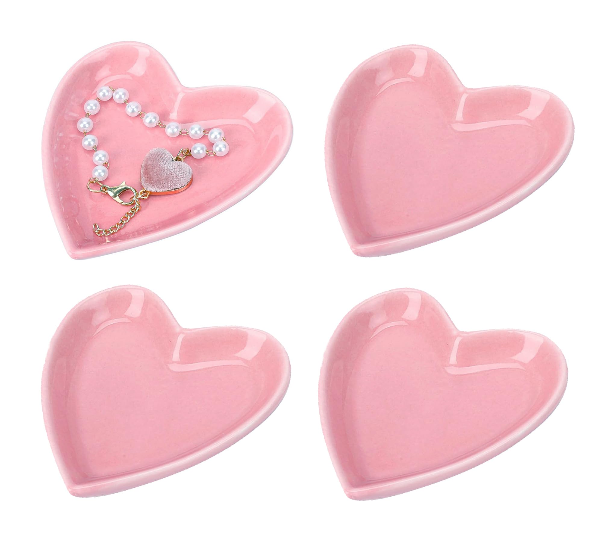Mozacona 4pcs Ceramic Heart Shape Jewelry Trays Jewelry Dishes Storage Trays