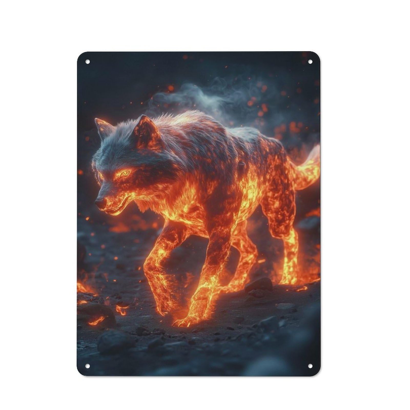Fiery Wolf Retro Metal Wall Decor 40x30cm, Tin Wall Sign for Bakery, Diner, Cafe Or Family Room
