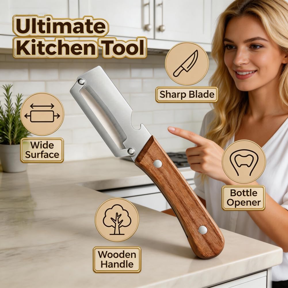 Zero Snag Wooden Peeler, 2027 New Premium Stainless Steel Blade Non-Slip Multifunctional Vegetable Peeler for Apple, Potato, Pumpkin, Papaya (1Pcs) - 3