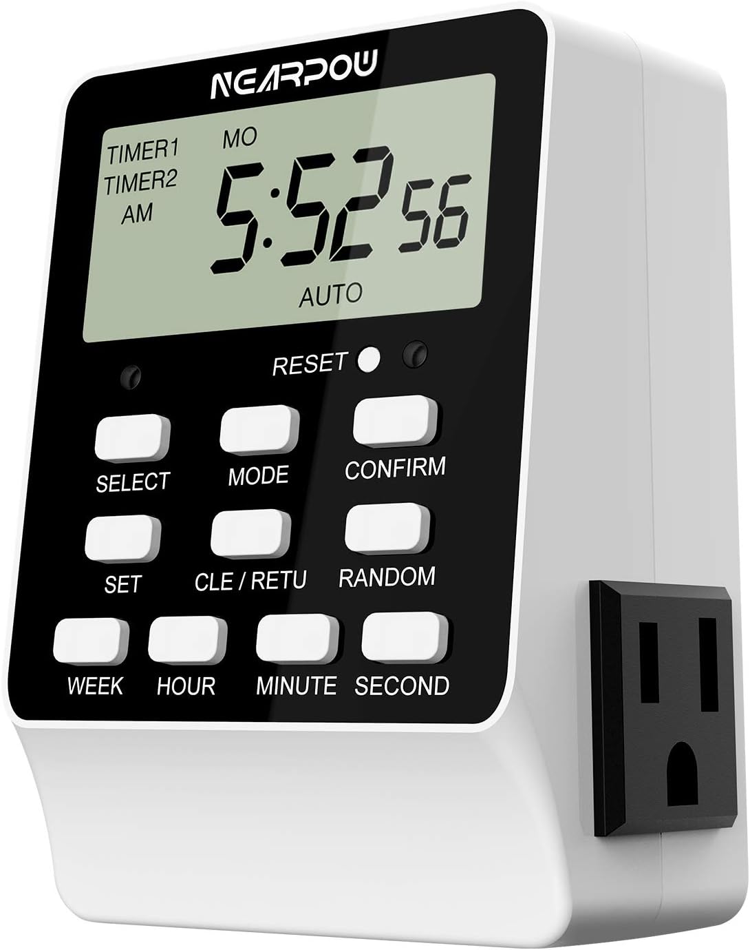 Outlet Timer, NEARPOW Dual Digital Light Timer with 2 Independently-controlled Outlets, 18 ON/OFF Programs, 24-Hour and 7-Day Programmable,Indoor Heavy Duty Electrical Timer Switch, 3 Prong, 15A/1800W