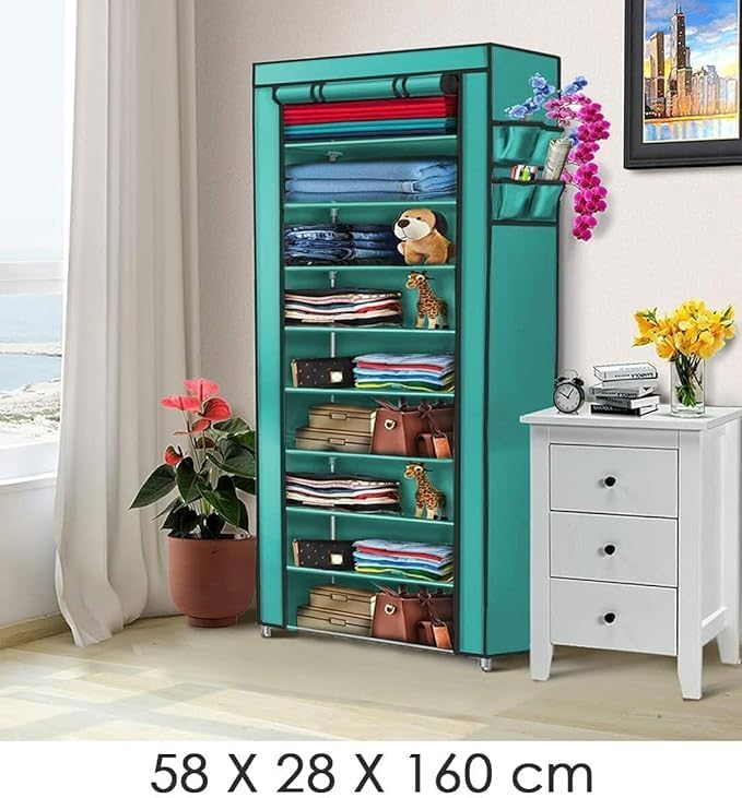 Image of Collapsible Wardrobe 6 Shelves Storage Clothes Storage Rack Quick Wardrobe /Cabinet /Multipurpose Storage Rack, Foldable, Collapsible Fabric Organizer for Home Office (FIROZI, 9 Layer)