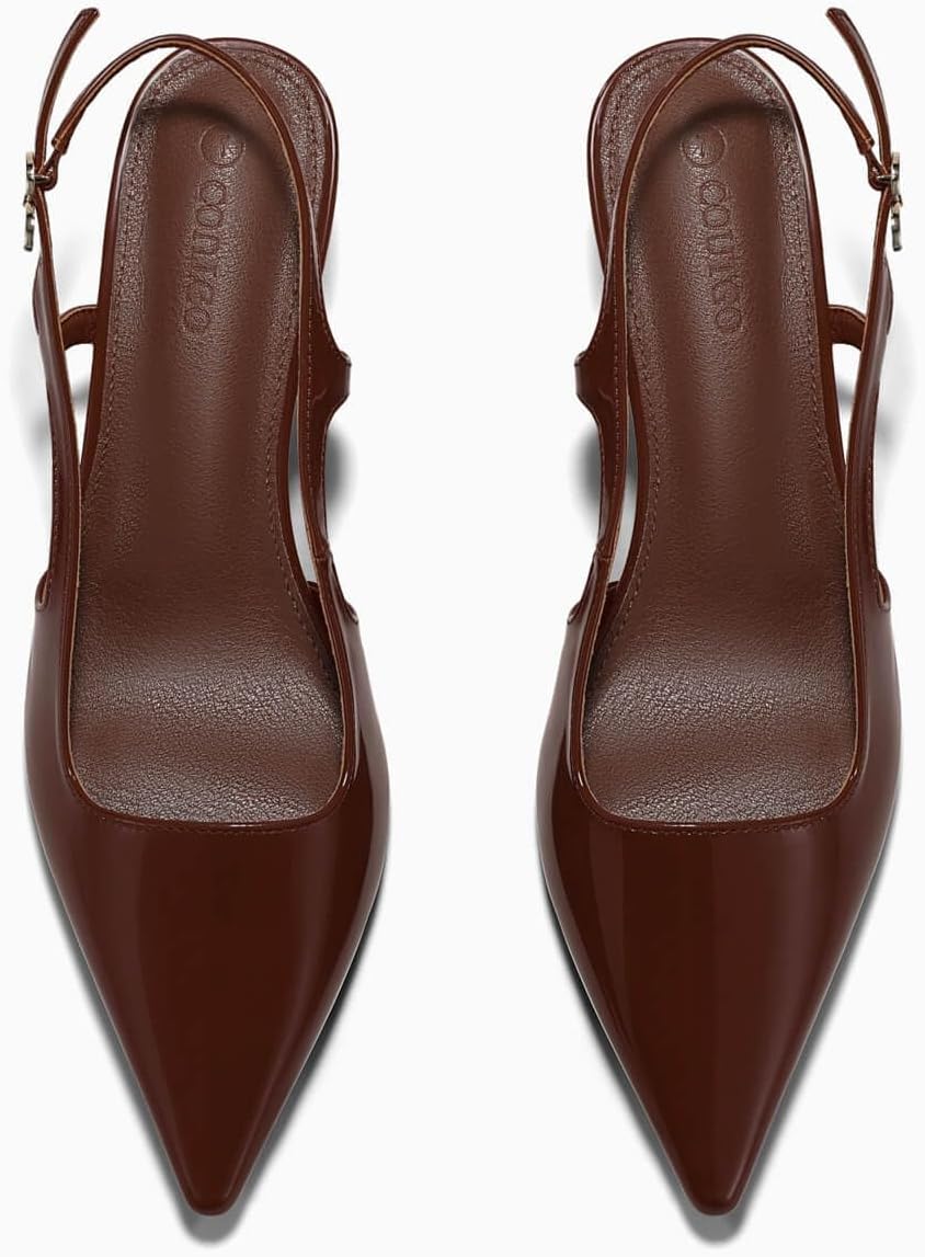 Coutgo Womens Low Kitten Heels Slingback Pumps Closed Pointed Toe Buckle Party Work Dress Shoes - Image 6