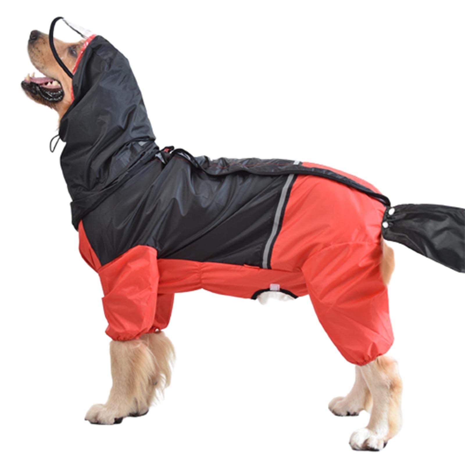 Hund Regenmantel Wasserdichte Hundemanteljacke, Hunderegenmäntel, wasserdicht, mit Beinen, mit Kapuze, 4-beiniger Hundeschwanz großer Rassen, All-Inclusive-Regenumhang mit Abschlepploch, reflektierend