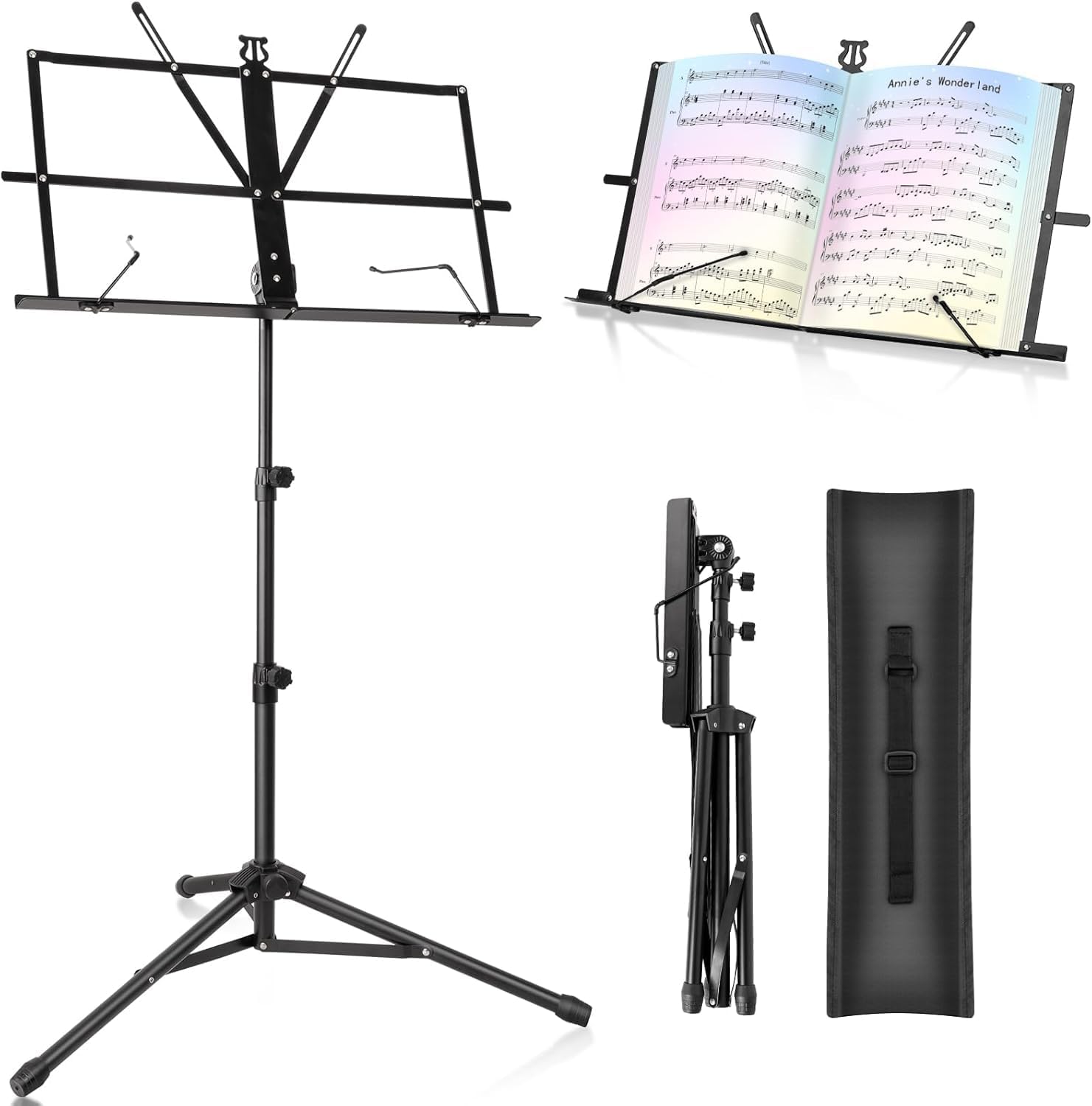 Foldable & Portable Metal Sheet Music Stand with Carrying Bag – Adjustable Notation Stand for Singers, Violinists, Lecturers & Church Performances Lyrics Stand for Stage