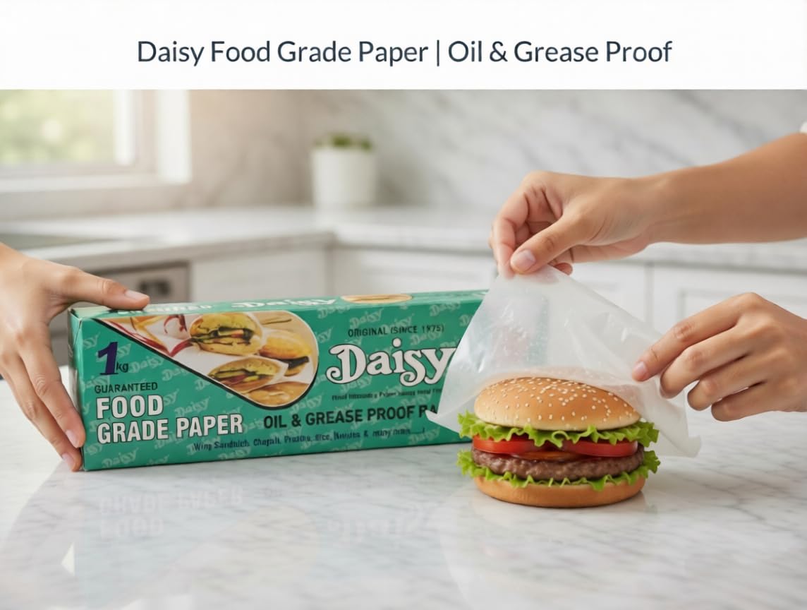 Food Grade Oil and Grease Proof Wrapping Paper Roll for Sandwich Burger Chapati Roti Snacks Kitchen Use Hygienic Disposable Food Wrap Paper for Home Hotel Cafe Packing