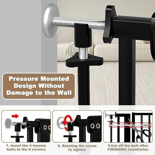 Miniatura 5 de Puerta extra alta para mascotas de 57 pulgadas para gatos y perros, puerta extra ancha para gatos de 48.1 a 52.7 pulgadas para puertas y escaleras,