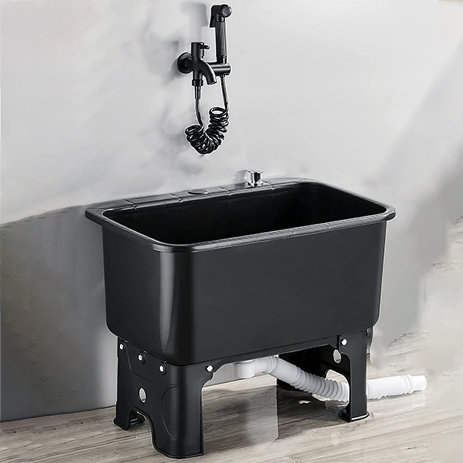 HCZKIUJY Freestanding Utility Sink, Portable Floor Mop Sink,Portable Camping Sink for Garage, Restaurant, Kitchen, Laundry Room, Outdoor,Black (Black)