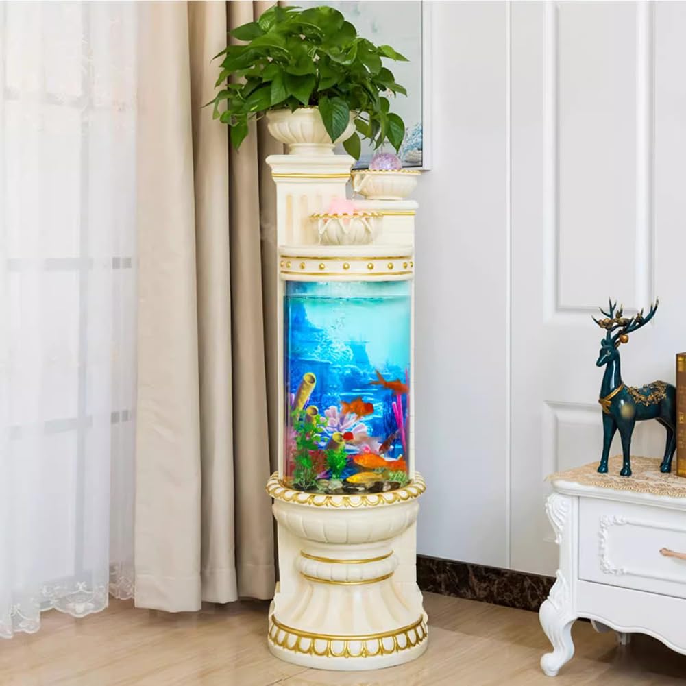 Acuario de Columna Romana, Granja de Pescado Grande de Lujo para Sala de Estar, acrílico fácil de Mantener un Acuario Grande para Peces Betta, Acuario de Fibra de Vidrio Retro